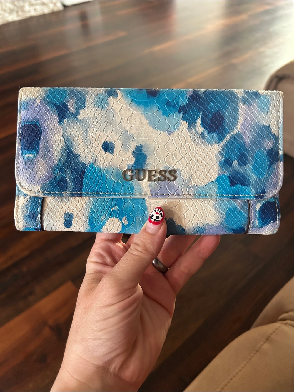 GUESS Snake Print white and blue Floral Wallet Clutch